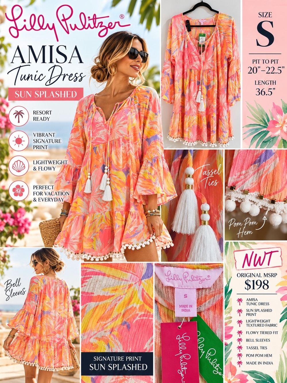 Lilly Pulitzer Amisa Tunic Dress Sun Splashed Size S NWT MSRP $198